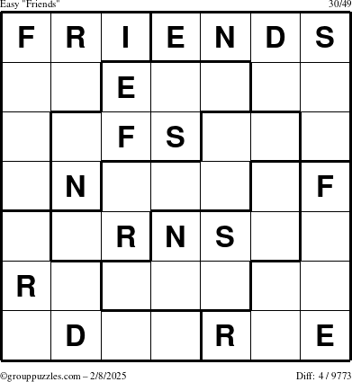 The grouppuzzles.com Easy Friends puzzle for Saturday February 8, 2025