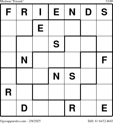 The grouppuzzles.com Medium Friends puzzle for Saturday February 8, 2025