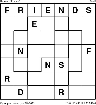 The grouppuzzles.com Difficult Friends puzzle for Saturday February 8, 2025