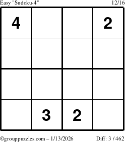 The grouppuzzles.com Easy Sudoku-4 puzzle for Tuesday January 13, 2026