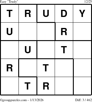 The grouppuzzles.com Easy Trudy puzzle for Tuesday January 13, 2026