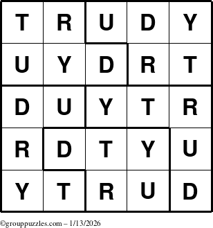 The grouppuzzles.com Answer grid for the Trudy puzzle for Tuesday January 13, 2026