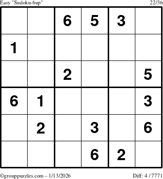 The grouppuzzles.com Easy Sudoku-6up puzzle for Tuesday January 13, 2026