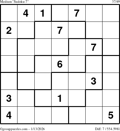 The grouppuzzles.com Medium Sudoku-7 puzzle for Tuesday January 13, 2026