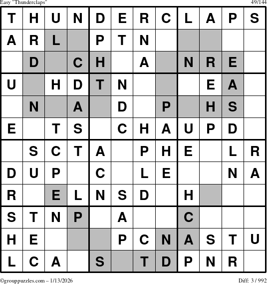 The grouppuzzles.com Easy Thunderclaps puzzle for Tuesday January 13, 2026