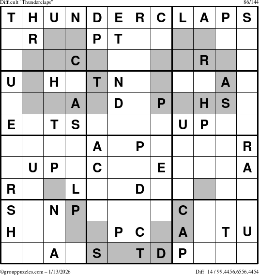 The grouppuzzles.com Difficult Thunderclaps puzzle for Tuesday January 13, 2026