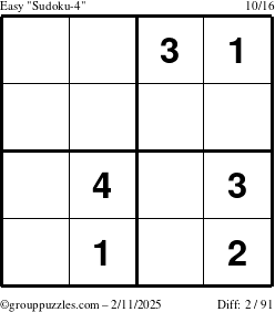 The grouppuzzles.com Easy Sudoku-4 puzzle for Tuesday February 11, 2025