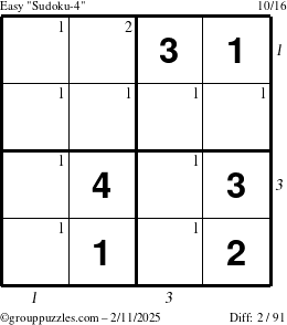 The grouppuzzles.com Easy Sudoku-4 puzzle for Tuesday February 11, 2025 with all 2 steps marked
