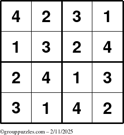 The grouppuzzles.com Answer grid for the Sudoku-4 puzzle for Tuesday February 11, 2025
