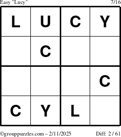The grouppuzzles.com Easy Lucy puzzle for Tuesday February 11, 2025