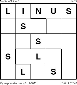 The grouppuzzles.com Medium Linus puzzle for Tuesday February 11, 2025