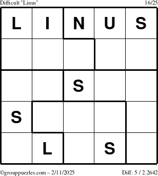 The grouppuzzles.com Difficult Linus puzzle for Tuesday February 11, 2025