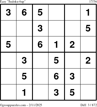 The grouppuzzles.com Easy Sudoku-6up puzzle for Tuesday February 11, 2025