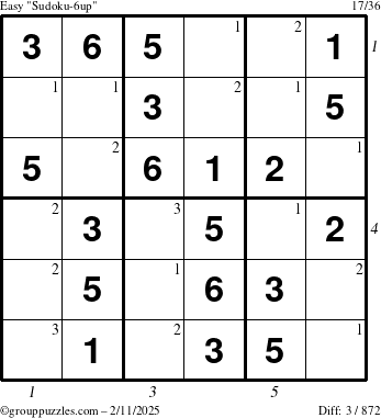 The grouppuzzles.com Easy Sudoku-6up puzzle for Tuesday February 11, 2025 with all 3 steps marked
