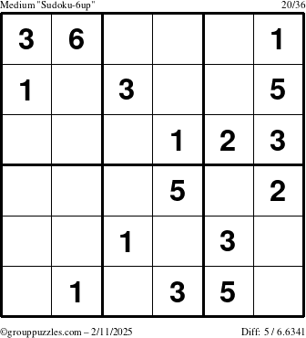 The grouppuzzles.com Medium Sudoku-6up puzzle for Tuesday February 11, 2025
