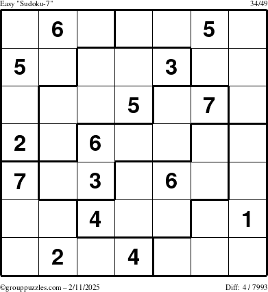 The grouppuzzles.com Easy Sudoku-7 puzzle for Tuesday February 11, 2025