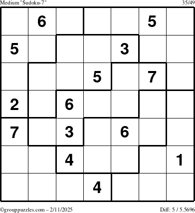 The grouppuzzles.com Medium Sudoku-7 puzzle for Tuesday February 11, 2025