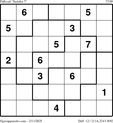 The grouppuzzles.com Difficult Sudoku-7 puzzle for Tuesday February 11, 2025