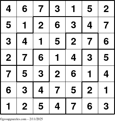The grouppuzzles.com Answer grid for the Sudoku-7 puzzle for Tuesday February 11, 2025