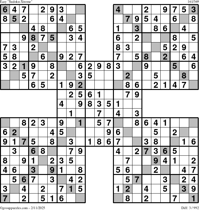 The grouppuzzles.com Easy Sudoku-Xtreme puzzle for Tuesday February 11, 2025