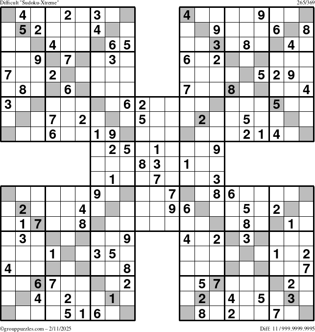 The grouppuzzles.com Difficult Sudoku-Xtreme puzzle for Tuesday February 11, 2025