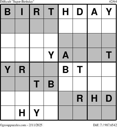 The grouppuzzles.com Difficult Super-Birthday puzzle for Tuesday February 11, 2025