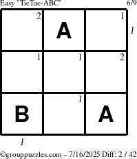 The grouppuzzles.com Easy TicTac-ABC puzzle for Wednesday July 16, 2025 with all 2 steps marked