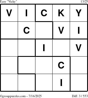 The grouppuzzles.com Easy Vicky puzzle for Wednesday July 16, 2025