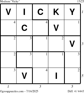 The grouppuzzles.com Medium Vicky puzzle for Wednesday July 16, 2025 with all 4 steps marked
