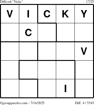 The grouppuzzles.com Difficult Vicky puzzle for Wednesday July 16, 2025