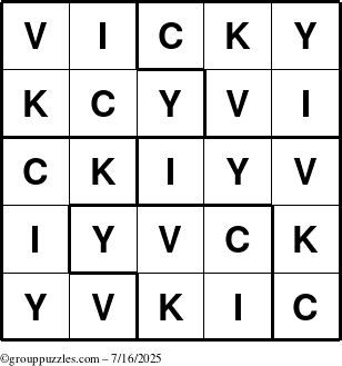 The grouppuzzles.com Answer grid for the Vicky puzzle for Wednesday July 16, 2025