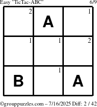 The grouppuzzles.com Easy TicTac-ABC puzzle for Wednesday July 16, 2025 with the first 2 steps marked