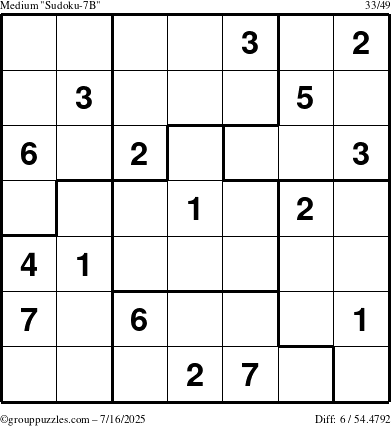 The grouppuzzles.com Medium Sudoku-7B puzzle for Wednesday July 16, 2025