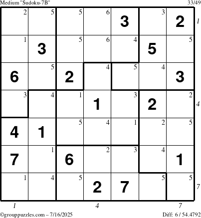 The grouppuzzles.com Medium Sudoku-7B puzzle for Wednesday July 16, 2025 with all 6 steps marked