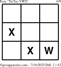 The grouppuzzles.com Easy TicTac-VWX puzzle for Wednesday July 16, 2025