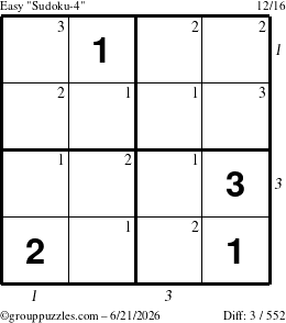 The grouppuzzles.com Easy Sudoku-4 puzzle for Sunday June 21, 2026 with all 3 steps marked