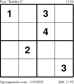 The grouppuzzles.com Easy Sudoku-4 puzzle for Sunday January 19, 2025