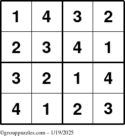 The grouppuzzles.com Answer grid for the Sudoku-4 puzzle for Sunday January 19, 2025