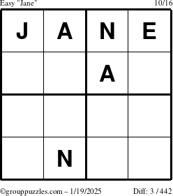 The grouppuzzles.com Easy Jane puzzle for Sunday January 19, 2025