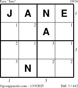 The grouppuzzles.com Easy Jane puzzle for Sunday January 19, 2025 with all 3 steps marked