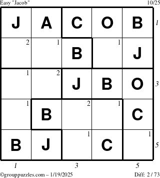 The grouppuzzles.com Easy Jacob puzzle for Sunday January 19, 2025 with all 2 steps marked