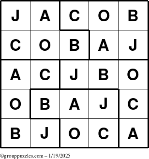 The grouppuzzles.com Answer grid for the Jacob puzzle for Sunday January 19, 2025