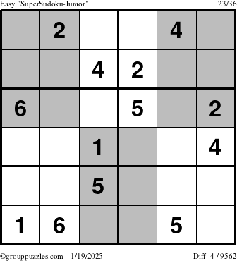 The grouppuzzles.com Easy SuperSudoku-Junior puzzle for Sunday January 19, 2025