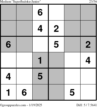 The grouppuzzles.com Medium SuperSudoku-Junior puzzle for Sunday January 19, 2025