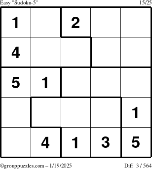 The grouppuzzles.com Easy Sudoku-5 puzzle for Sunday January 19, 2025