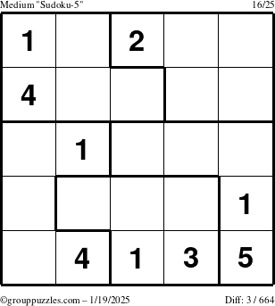 The grouppuzzles.com Medium Sudoku-5 puzzle for Sunday January 19, 2025