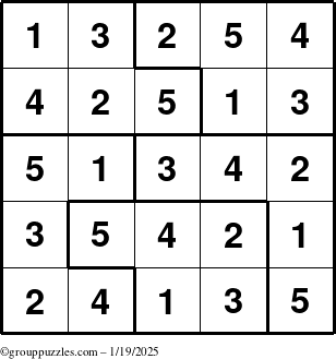 The grouppuzzles.com Answer grid for the Sudoku-5 puzzle for Sunday January 19, 2025