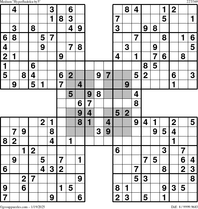 The grouppuzzles.com Medium HyperSudoku-by5 puzzle for Sunday January 19, 2025