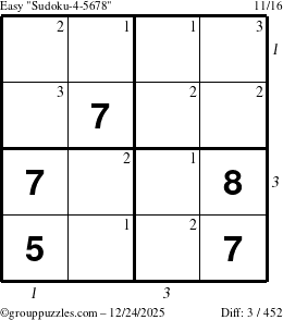 The grouppuzzles.com Easy Sudoku-4-5678 puzzle for Wednesday December 24, 2025 with all 3 steps marked