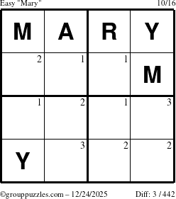 The grouppuzzles.com Easy Mary puzzle for Wednesday December 24, 2025 with the first 3 steps marked